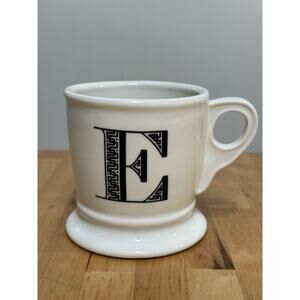 NEW Anthropologie Monogram Initial Letter E White Black Coffee Mug